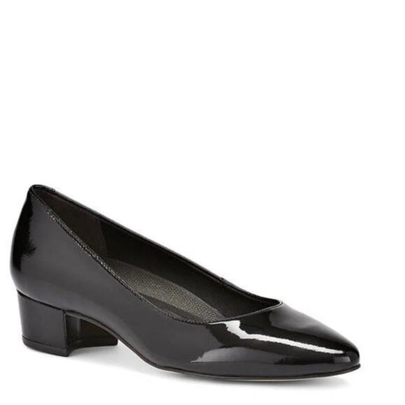 Walking Cradles Women's Black Patent Leather‎ Heidi Block Heel Pumps Size 8W - Picture 1 of 10